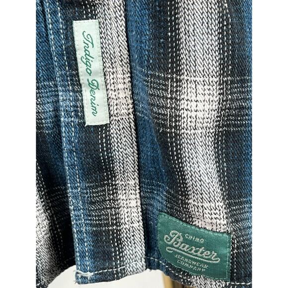 BAXTER Indigo Denim Button-up Shirt in navy black & light gray plaid (Mens: XL) - Picture 6 of 10
